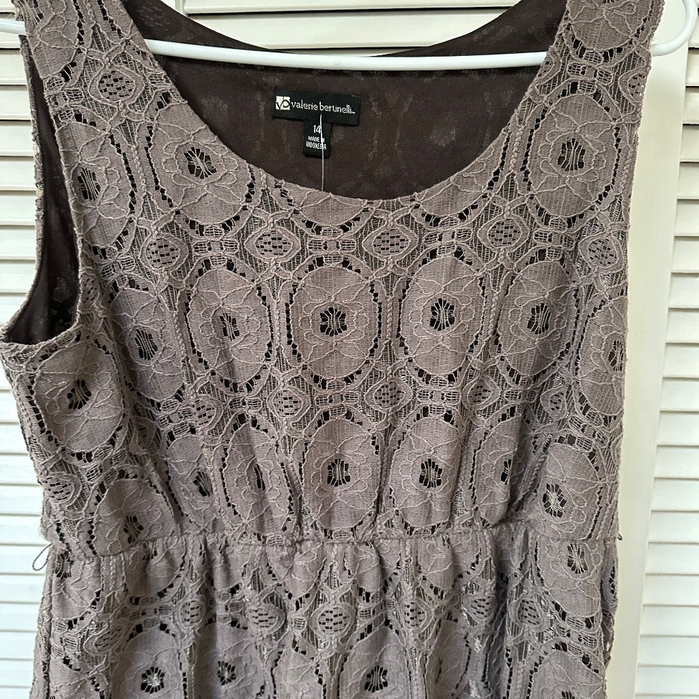 Cotton Lace Dress Taupe Gray Fully Lined Valerie Bertinelli Size 14 - Picture 3 of 11